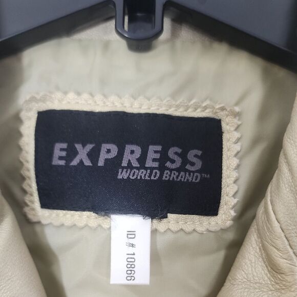 Express World Brand Vintage Goldtone Leather Fully Lined Jacket - Picture 3 of 9